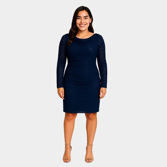 Badgley Mischka Size L, Midnight Blue Midi Dress - Picture 1 of 2
